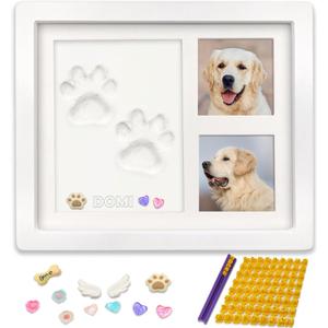 MYPAWLETS Dog or Cat Pet Paw Print Impression kit with Trinkets,Paw Print Kit Keepsake Large Clay Area,Premium Wooden Dog Memorial Picture Frame,Personalized Paw Print Gift for Pet Lovers -White