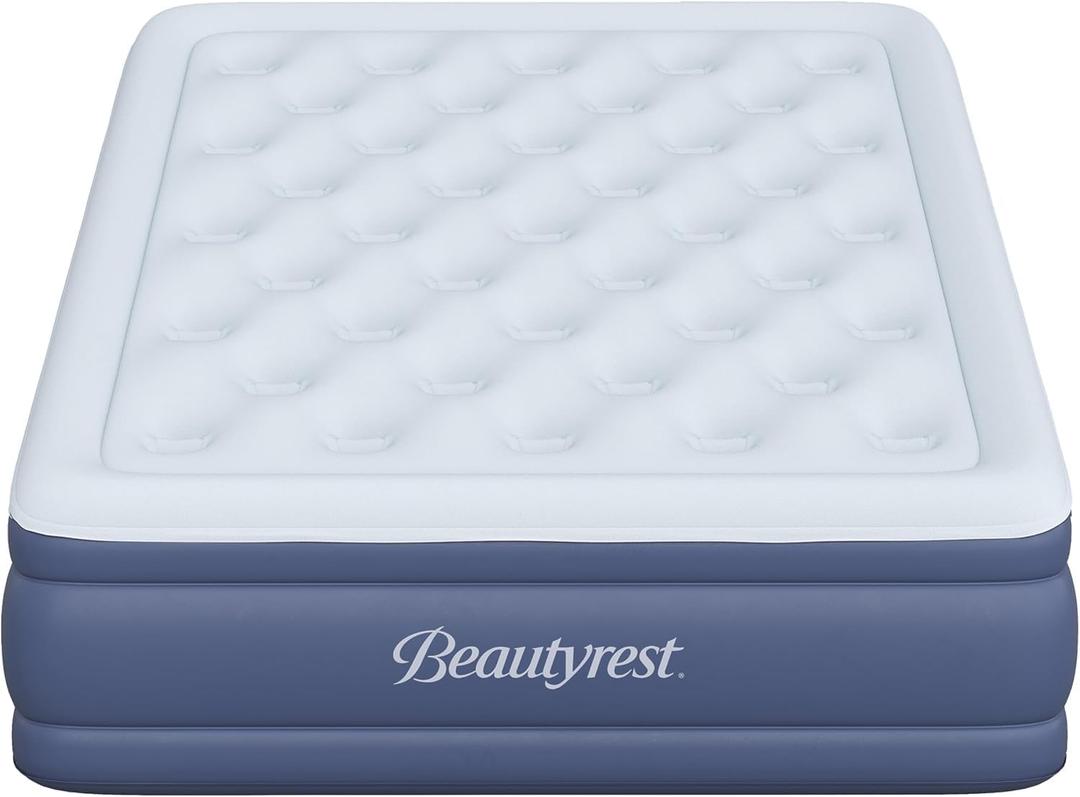 Beautyrest 17" Supreme Air Auto Shut-Off Air Mattress with Built-in SureLock Pump, Puncture-Resistant Dura-Vinyl, Raised Edge Support, Supports 650 lbs, Best for Home, Camping, Guests, Queen