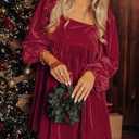 Chvity Women Velvet Backless Mini Dress Sqaure Neck Long Sleeve Casual Loose Holiday Party Winter Babydoll Velour Dressess (Large, Red)