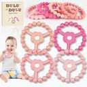 4 Pack Silicone Baby Teething Toys, Teething Rings for Babies 0-6 6-12 Months Newborn Baby Teethers Girl Relief Soothe Baby's Gums Infant Toys Gifts Baby Girls Boys Sweet Pink