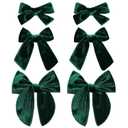 Christmas Dark Green Velvet Fable Hair Bows for Girls 3 Sizes Long and Basic 5"& 3.5"&4" Ponytail Knot Bows Alligator Clips, Toddler Teens Women Velvet Hair Accessories Xmas Gift