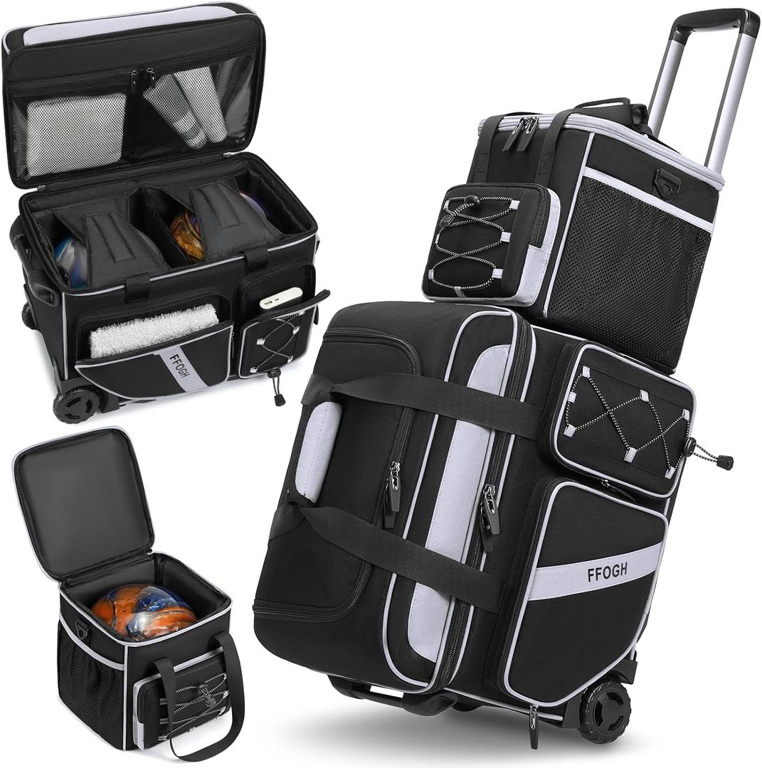 3-4 Ball Bowling Bag with Wheels, Bowling Roller with Add-on Tote Set