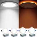 Meconard 4 Pack 4 Inch 5CCT LED Canless Recessed Lighting with Night Light, 2700K/3000K/3500K/4000K/5000K Selectable Ultra-Thin LED Ceiling Lights, 9W=75W, 750LM, Dimmable Wafer Downlight ETL&FCC (White)