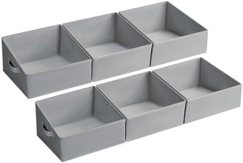 DIMJ Storage Bins for Closet, Trapezoid Storage Bins with Front Handle, Fabric Storage Baskets for Shelves, Line Closet Organizers for Toys, Boooks, Clothes, 6 Packs (Grey)