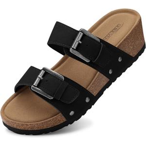 SHIBEVER Womens Wedge Sandals Comfortable: Slip on Platform Sandals Dressy Casual Arch Support Summer Cork Footbed Outdoor Shoes 2026 Black 7.5 (Black)
