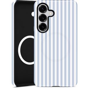 Compatible with MagSafe Striped Phone Case for Samsung Galaxy S24, Cute Aesthetic Striped Magnetic Soft TPU and Hard PC Protective Phone Cover for Women Girls - Blue