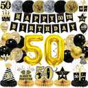 50th Birthday Party Decorations Honeycomb Centerpiece Kit for Men Women Happy 50th Birthday Black Gold Banner Balloons 50 Year Old Hanging Swirl Party Supplies Table Topper Decor