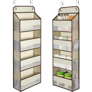 Yecaye Hanging Over the Door Organizer 1 Pack, 35.2lbs Load Toy Stuffed Animal Storage, Swing-proof Bathroom Organizers and Storage for Nursery Newborn Baby Essential Stuff Beige (4 Tier)