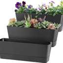 Window Box Planter with Tray, 12" Rectangle Plant Pot, Pack of 3 (Black)