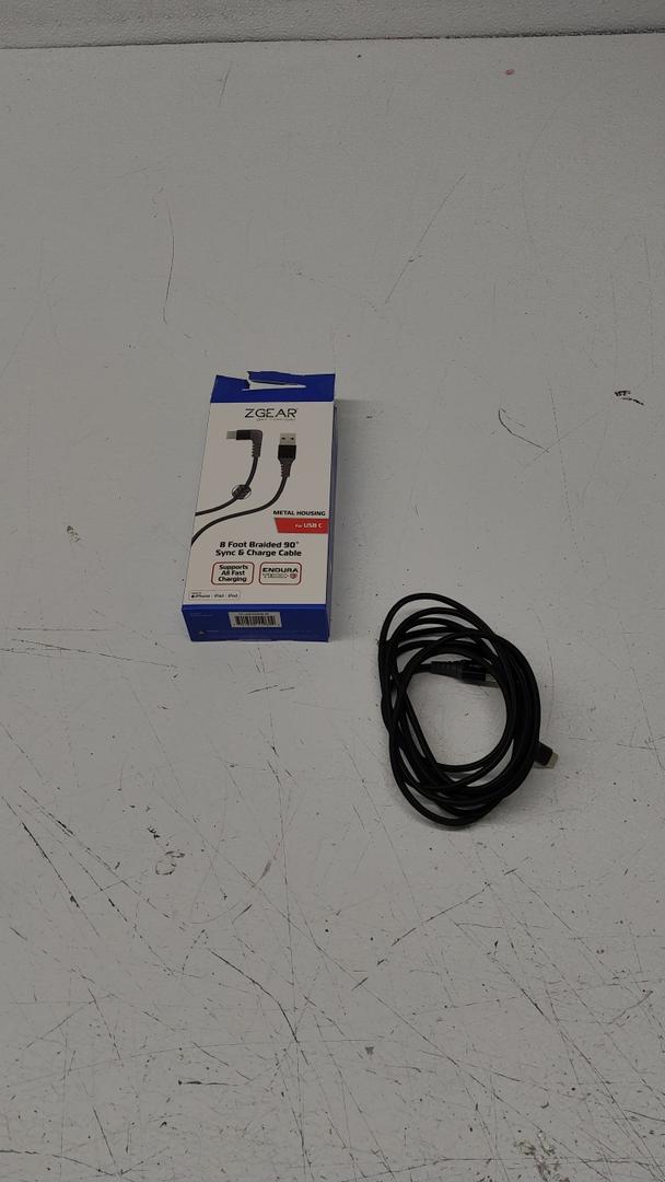 Zgear - USB-C Braided 90 Degree Sync & Charge Cable - Metal Housing - 8 Foot