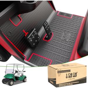 10L0L Golf Cart Floor Mat for EZGO TXT 1994-UP, Full Coverage Floor Liner Mat with Grass-Scraping Design, Honeycomb Pattern - Black Trim/Red Trim