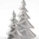 RM ROOMERS Christmas Tree Figurines Decor Wooden, Set of 2 Silver Christmas Trees Tabletop, Sparkling Glittered Xmas Tree Statues - Decorative Centerpieces for Desk, Mantel, Entryway, Home Decor