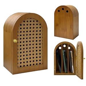 Verssure Bamboo Phone Box, Premium Cell Phone Box for Family Time, Cell Phone Jail with Charging Holes,Phone Lock Box Holds 6 Phones (Walnut)