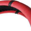 Quick Install Sporty Red Wine Burgundy Perforated Nappa Leather Steering Wheel Cover with Black Top Stripe Universal fit 14.5 to 15 inches Car Sedan SUV Pickup