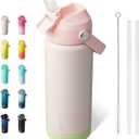 BJPKPK Insulated Water Bottle with Straw Lid, 18oz Thermos Water Bottles, Flex Handle & Non-slip Boot, BPA Free Leak Proof Stainless Steel Metal Thermos, Tumblers, Cups, Pearl Pink
