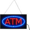 LED Neon ATM Open Sign with Animation  19x10 Inch Bright Light Up Window Sign for Stores, Gas Stations, and Retail  110/210V, Energy Efficient, Hanging Chain Included