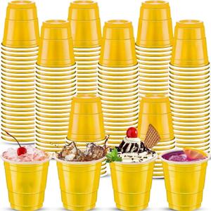 120 pcs Yellow Shot Cups yellow Plastic Shot Glasses 2 oz yellow shot glasses disposable for drinking Tastings served Snacks Jello Tastings and Samples