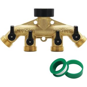 ATDAWN 4 Way Brass Hose Splitter, 3/4" Brass Hose Faucet Manifold, Garden Hose Adapter Connector