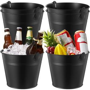 Didaey 6 Pcs Metal Beer Bucket Bulk Ice Bucket Ice Pails with Handle Champagne Soda Party Beverage Chiller for Summer Picnic Pool Wedding Party Supplies Wine Champagne Bar (9.1 x 7.1 x 6.7, Black)