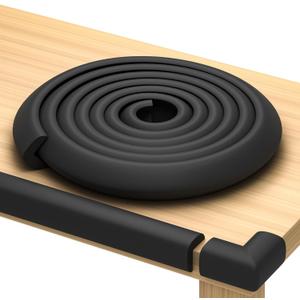 Baby Proof Corners & 15ft Edges with Furniture Corner & Edge Safety Bumpers, Impact-Absorbent Bumper & 4 Foam Corner Protectors, Cushy, Thick, Odorless Table Edge Protectors for Baby, Child | Black