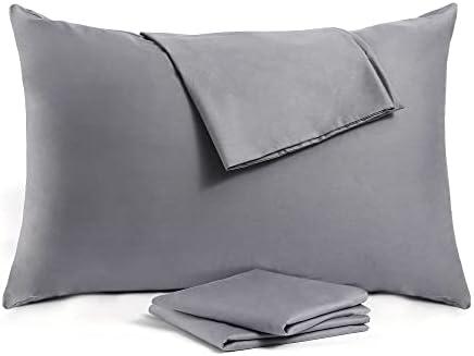 Cotton Pillow Protectors/Cases Queen Size with Zipper 4 Pack Grey Color,Cooling & Breathable Bed Pillow Protectors Set of 4 Pillow Cases Cover (Queen Size 20" x 30")