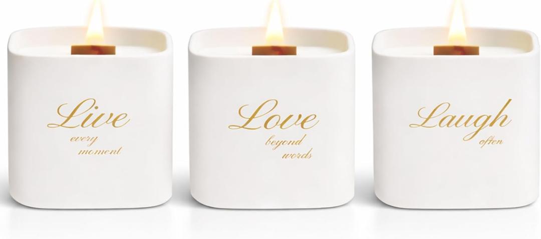 Set of 3 Premium Scented Soy Candles Gift Set | One Life Collection - Orange Blossom, White Tea & White Bloom | Crackling Wood Wick | Luxury Candle Set for Relaxation, Home Décor & Gifts | 9.8oz Each