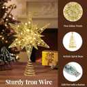 Lewondr Christmas Star Tree Topper, USB Powered Remote Controlled 11 Inch Multilayer Hexagonal Tree Toppers Christmas Decor with 8 Light Modes for Home Holiday Xmas, Timer Function, Gold