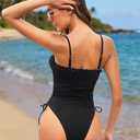 Women Strapless One Piece Swimsuit - Bandeau Tummy Control Bathing Suit | Removable pads and straps, Cheeky Bottom, Slim midsection via front folds, High thigh arch for a tall look (Black, XL)