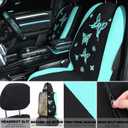 BBTO 43 Pcs Butterfly Car Seat Full Set Butterfly Car Accessories for Women 5 Front Rear Seat Covers Wrist Strap 2 Pcs Cup Mat Armrest Pad 2 Belt Xmas Cover Accessories for SUV(Mint Green, Black)