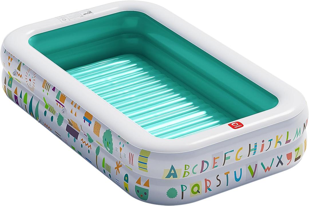 QPAU Kiddie Pool – 65" x 39" Inflatable Pool for Kids & Toddlers, Ball Pit & Baby Pool with Soft Floor, Educational Alphabet & Number, Durable Outdoor Play Toys for Backyard & Indoor Fun (Green)