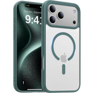 Magnetic for iPhone 17 Pro Max Case,[Anti-Slip][Compatible with MagSafe][Military Grade Drop Protection] Shockproof Protective Translucent Phone Case for iPhone 17 Pro Max Case,Night Green