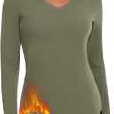 WOWENY Thermal Shirts for Women V Neck Fleece Lined Long Sleeve Base Layer Soft Warm Underwear Tops Cold Weather (Small, 2212-green)