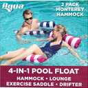 Aqua 4-in-1 Monterey Hammock Pool Float & Water Hammock, Multi-Purpose, Inflatable Pool Floats for Adults, Patented Thick, Non-Stick PVC Material, One Navy & One Burgundy/White Stripe, 2-Pack