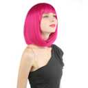 ENilecor Short Bob Hair Wigs 12" Straight with Flat Bangs Synthetic Colorful Cosplay Daily Party Wig for Women Natural As Real Hair+ Free Wig Cap(Rose Hot Pink)