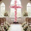 Novabright 59 Inch Extra Large Flower Cross Outdoor Spring Floral Sign Large Wooden Cross with Flower Outdoor Religious Garden Yard Floral Decor for Spring Wedding Church Lawn Religious Celebrations