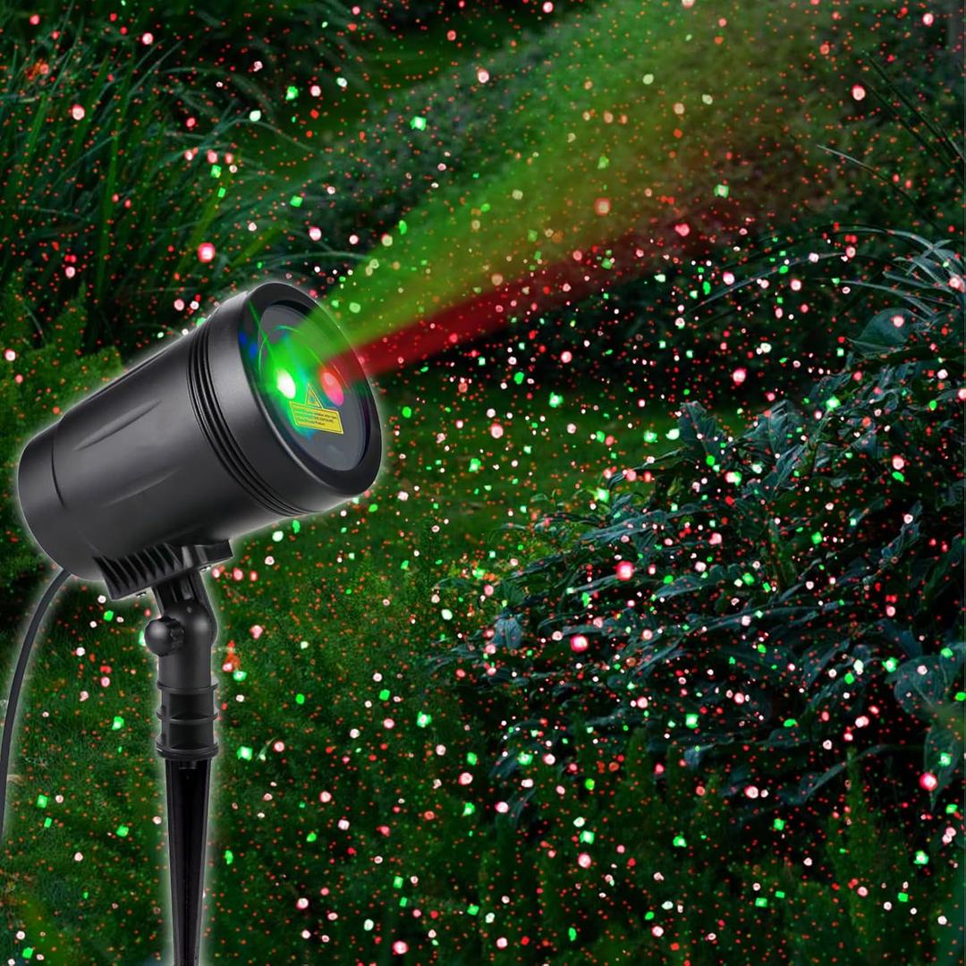 Christmas Projector Lights Outdoor, Christmas Laser Lights Spotlight Red and Green Star Show with Rf Wireless Remote Christmas Decorations for Outdoor Garden Patio Wall Xmas Holiday Party