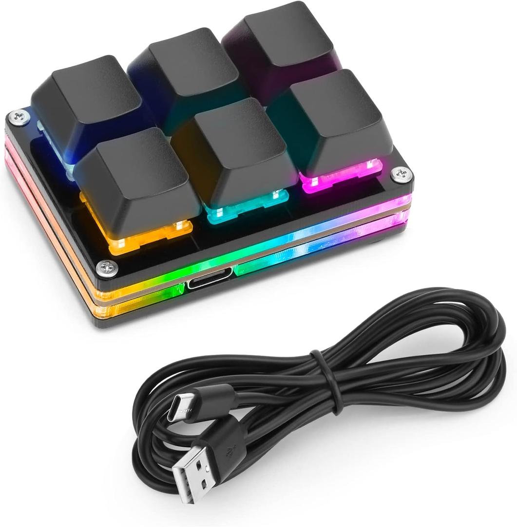 Ecarke Black White 6-Key Gaming Keyboard, USB Mini 6-Key Keypad Mechanical Gaming PC Keyboards Programming Macro with Software OSU HID Standard Keyboard.(Upgrade Cherry Shaft & RGB LED)