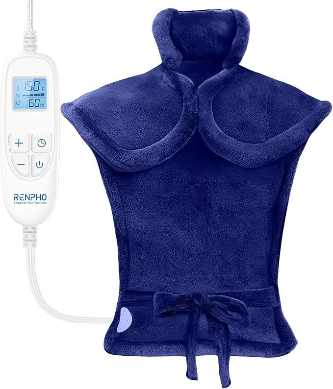RENPHO Back Heating Pad for Back Pain Relief, Birthday Christmas Gifts for Women Men Mom Dad Grandma, FSA Eligible, Neck and Shoulder Heat Pad, Auto Shut Off, ETL Certified, 24"x33", Dark Blue