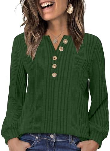 DouBCQ Long Sleeve Shirts for Women Lightweight Henley Sweater Fashion Casual Crewneck Tunic Tops (Small, Black)