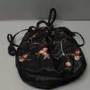 Ethnic Style Flower Handbag Black Embroidered Drawstring Bags Jewellery Gift Bags for Women Makeup Bags Organiser for Cosmetic Utensils Storage Bag Travel Party Cosmetic Bag Purse