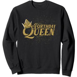 Celebration Girls Birthday Party Women Crown Birthday Queen Sweatshirt (Small, Black)
