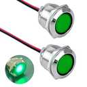 DMWD 2PCS 22mm (7/8") LED Indicator Light, 12-24V AC/DC 20mA Energy Saving Metal Waterproof IP67 Single lamp LED Pilot Lamp Flat Head with 20cm/7.87in. Wire for Car Truck Boat(Green LED)