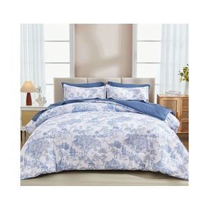 DJY Blue Comforter Set Queen, 7 Pieces Bed in a Bag Queen Size Botanical Comforters with Sheets Elegant Plants Print Soft Microfiber Reversible Complete Bedding Sets for All Season