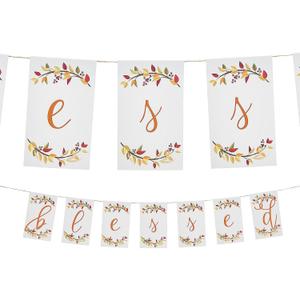 Eye-catching White "Blessed" Thanksgiving Cardstock Garland - 7 ft. x 7"(1 Pc.) - Perfect for Fall Decorations, Harvest Parties, & Thanksgiving Celebrations