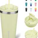 BJPKPK 18oz Insulated Tumbler With lid And Straw Stainless Steel Tumblers Travel Coffee Mug Reusable Thermal Cup, Macaron Green