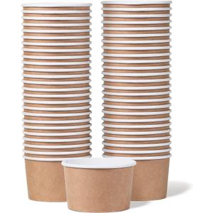 MATICAN Paper Ice Cream Cups - 50-Count 5.5-Oz Disposable Dessert Bowls for Hot or Cold Food, 5.5-Ounce Party Supplies Treat Cups for Sundae, Frozen Yogurt, Soup, Brown
