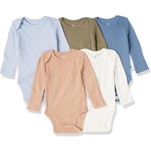 HonestBaby Baby Boys' 5-pack Long Sleeve Bodysuits One-piece 100% Organic Cotton for Infant Baby Boys', Unisex (6-9 Months, Earthy Blues)