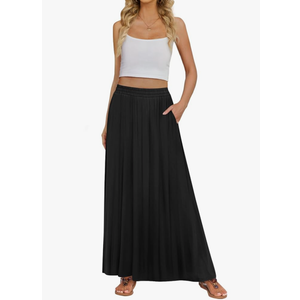 Skirt Flowy High Waisted Casual Long Skirts with Pockets, SIZE M