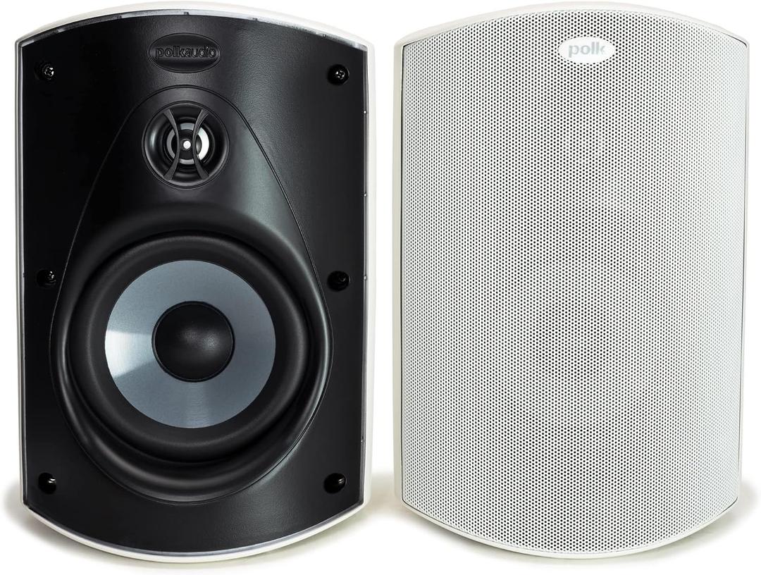 Polk Audio Atrium 6 Outdoor Speakers with Powerful Bass (Pair, White), All-Weather Durability, Broad Sound Coverage, Speed-Lock Mounting System, Size: 2 Speakers 