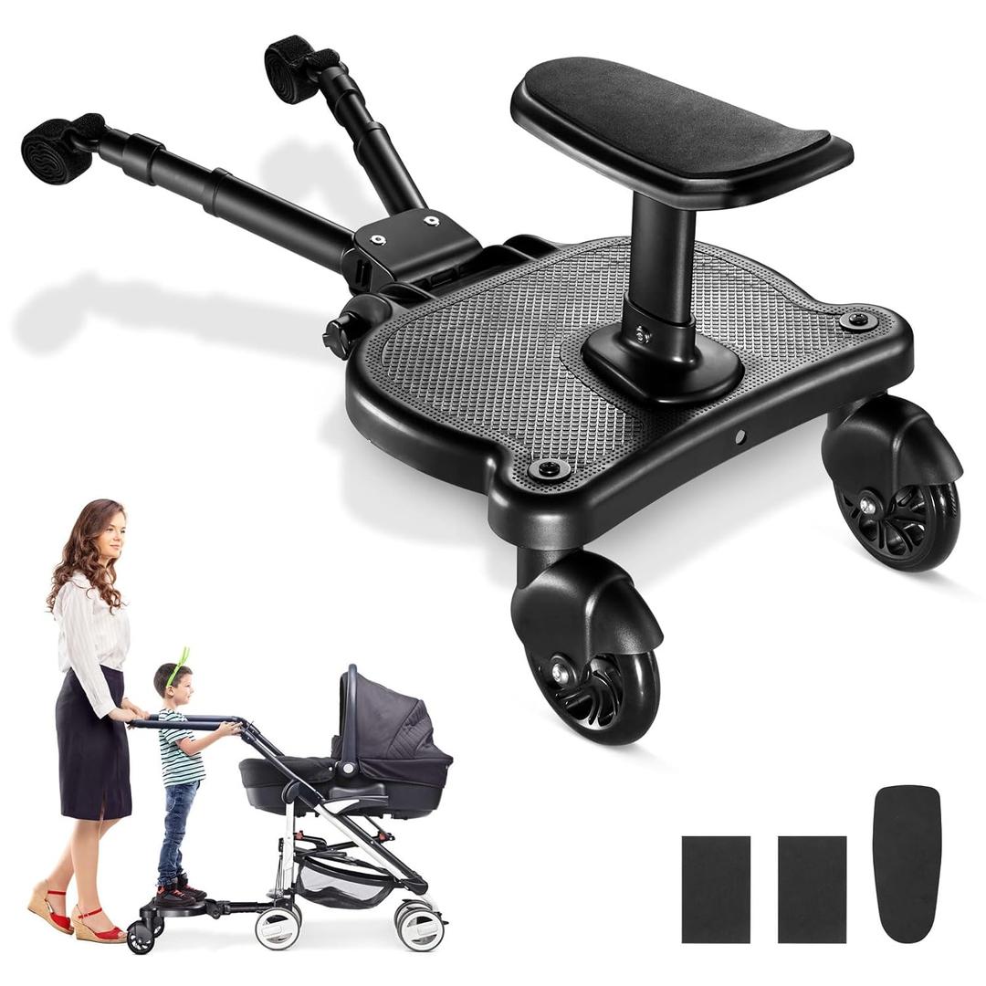 Universal Stroller Board with Replaceable Seat, 2 in 1 Sit and Stand Stroller Board, Stroller Standing Board, Stroller Attachment for Toddler to Ride, Holds Children Up to 55lb